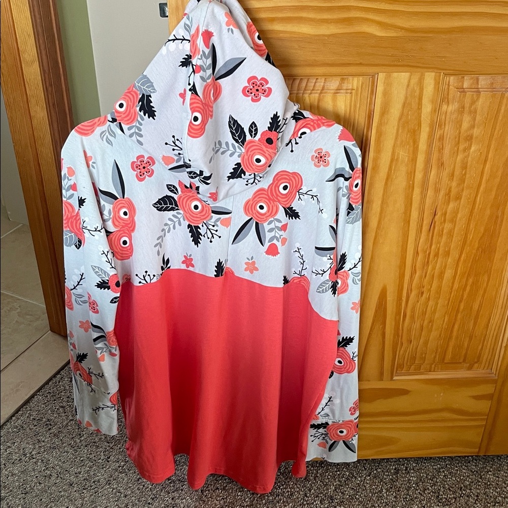Floral Coral Womans Hoodie - Picture 3 of 5
